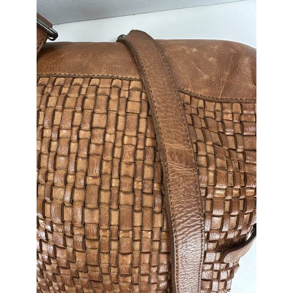 Vilenca Distressed Holland Emilia Woven Leather Backpack Purse Cognac Brown Boho - Picture 14 of 16